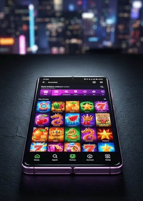 Interface moderne de Jako Casino affichant une sélection de machines à sous populaires et les options de dépôt en cryptomonnaies sur mobile.